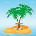 Coconut Tree on a Desert Island with a Directional Board